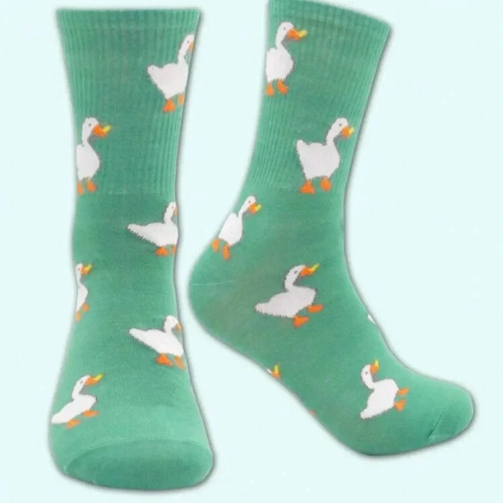 Green with white ducks womens crew socks colorful gift activewear